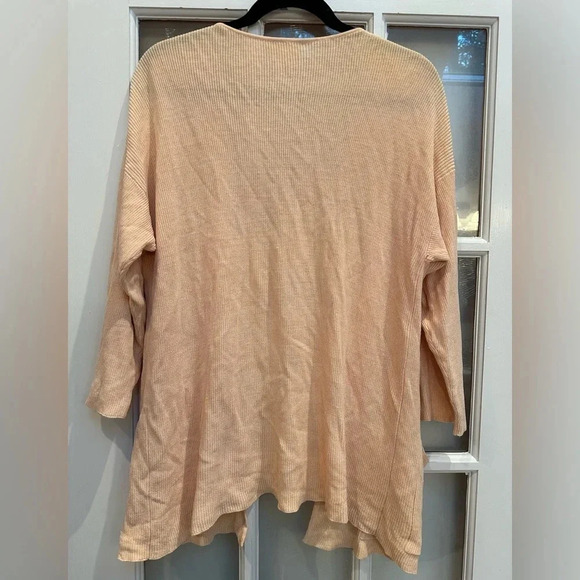Coldwater Creek Coral Peach 100% Silk Knit Ribbed Sweater Cardigan Size Large L - Picture 3 of 9